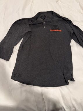 Chrome Hearts Dark Gray Long Sleeve Polo with Orange Logo